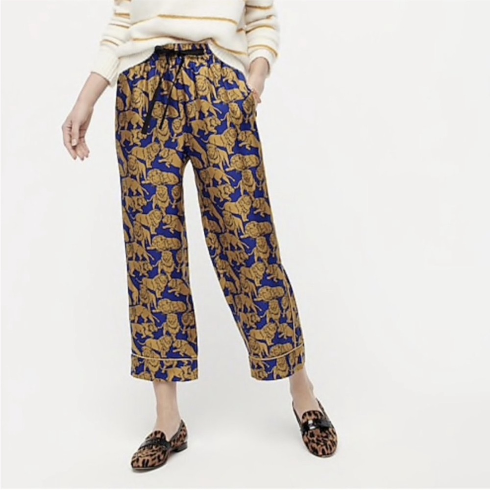 J. Crew Collection Silk Twill Relaxed Pants in Sleepy Lions Print
